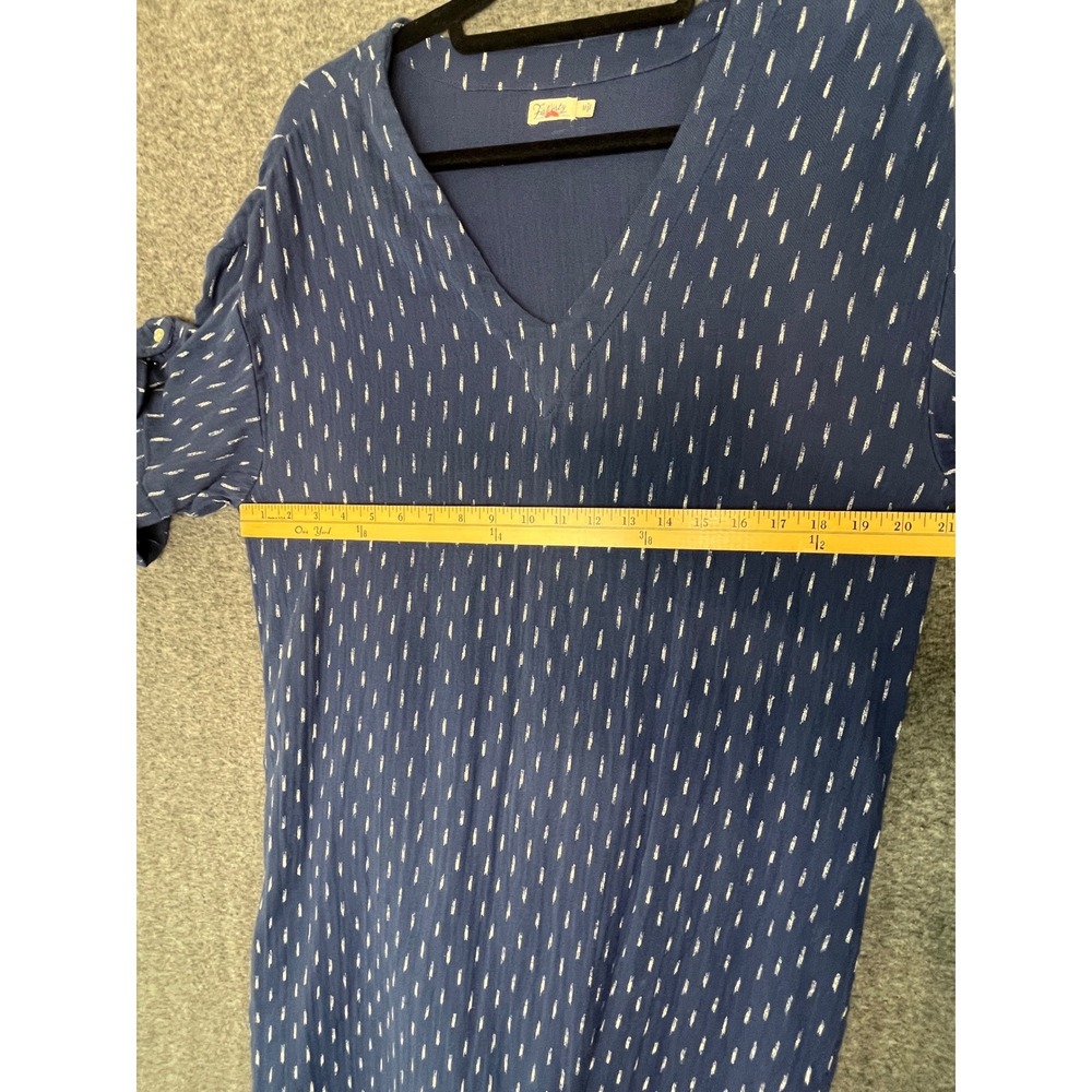 Faherty Blue Organic Cotton Midi Shift Dress Ikat M Gauzy Travel Coastal Natural - Picture 11 of 16